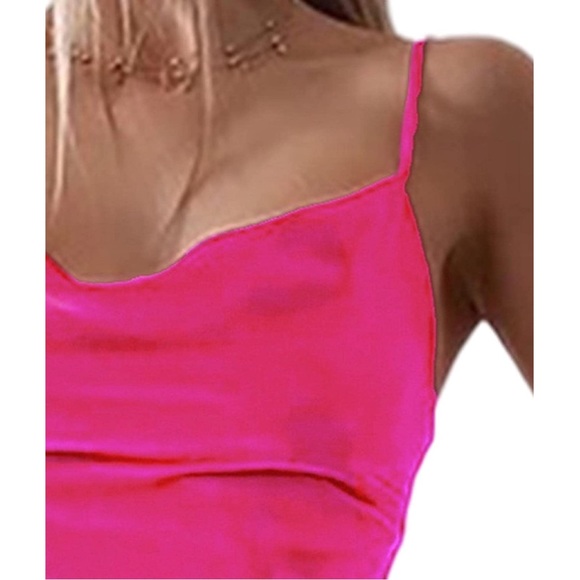 **Never Worn**Spaghetti Strap BARBIECORE Satin Midi Cocktail Dress-Rose | Small - Picture 3 of 11